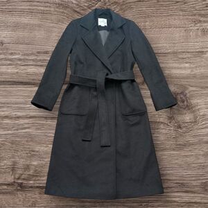 Sam Edelman Black Wool Blend Wrap Coat Tie Belt Long Trench Size 2 NWOT
